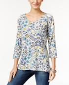 Style & Co Petite Printed Lattice-neck Top, Only At Macy's