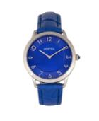 Bertha Quartz Abby Collection Silver And Blue Leather Watch 33mm