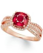 14k Rose Gold Ring, Ruby (1-9/10 Ct. T.w.) And Diamond (1/2 Ct. T.w.) Cushion-cut Ring