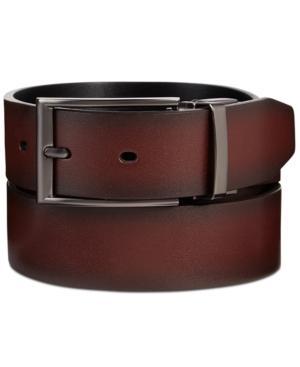 Perry Ellis Men's Leather Mahogany Reversible Belt