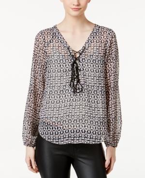 Jessica Simpson Morgan Sheer Printed Lace-up Top