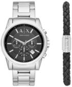 Ax Armani Exchange Men's Chronograph Outerbanks Stainless Steel Bracelet Watch Gift Set 44mm Ax7100