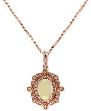 Effy Collection Diamond (1/6 C.t. T.w.) And Opal (5/8 C.t. T.w.) Pendant In 14k Rose Gold