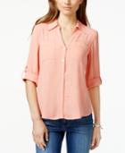 Bcx Juniors' Roll-tab Button-front High-low Blouse