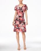 Ny Collection Petite Printed Knot-front Dress