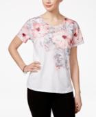 Alfred Dunner Petite Rose Hill Embellished Printed Top