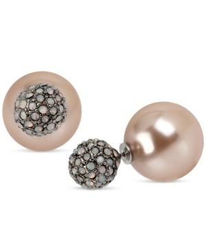 Betsey Johnson Silver-tone Pave Fireball And Imitation Pearl Front And Back Earrings