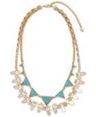 Vera Bradley Gold-tone Blue Stone Triangle And Geometric Disc Layered Statement Necklace