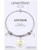Unwritten Strength Mother-of-pearl Anchor Charm Adjustable Bangle Bracelet In Two-tone Stainless Steel