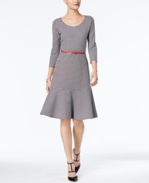 Ny Collection 3/4 Sleeve Printed Belted Dress