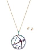 Betsey Johnson Two-tone Multi-stone Sagittarius Zodiac Pendant Necklace & Stud Earrings
