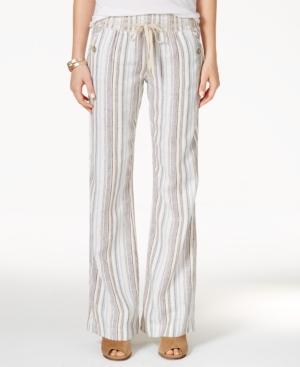 Rewash Juniors' Printed Smocked-waist Linen Pants