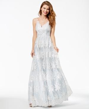 Say Yes To The Prom Juniors' Embroidered-lace Gown, Created For Macy's