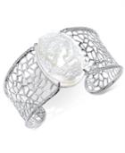 Mother-of-pearl Cameo Openwork Cuff Bracelet In Sterling Silver