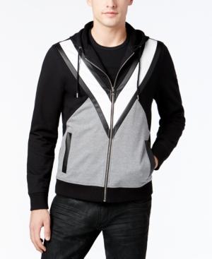 Inc International Concepts Men's Colorblocked Hoodie With Faux Leather Piecing, Only At Macy's