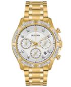 Bulova Men's Chronograph Diamond-accent Gold-tone Stainless Steel Bracelet Watch 42mm, Created For Macy's