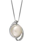 Sterling Silver Necklace, Diamond (1/10 Ct. T.w.) And Cultured Freshwater Button Pearl (11mm) Pendant