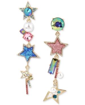 Betsey Johnson Gold-tone Multi-stone, Star & Imitation Pearl Mismatch Linear Drop Earrings