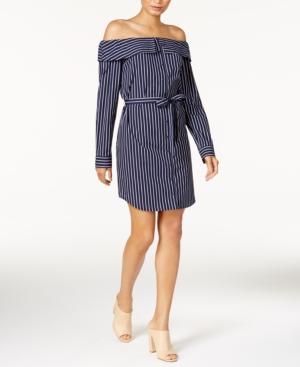 Kensie Cotton Belted Off-the-shoulder Shirtdress