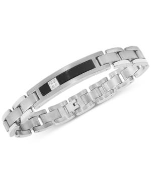 Men's Diamond Accent Bracelet In 14k White Gold, Titanium And Black Ion-plate