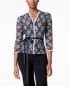 Alex Evenings Belted Sequined Lace Blouse