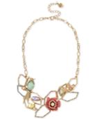 Betsey Johnson Gold-tone Multi-stone Geometric Floral Statement Necklace