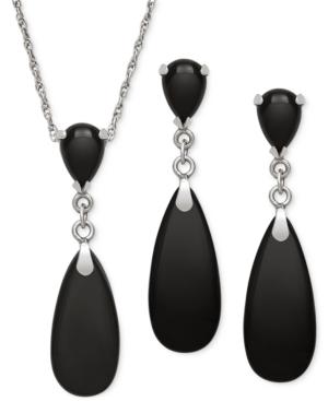 Onyx Teardrop Jewelry Set In Sterling Silver (5&8mm)