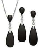 Onyx Teardrop Jewelry Set In Sterling Silver (5&8mm)
