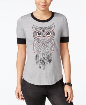 Rebellious One Juniors' Owl Dreamcatcher Graphic Ringer Tee
