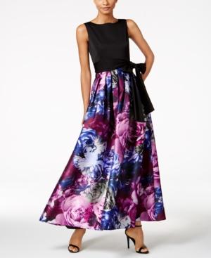 Tahari Asl Floral-print Contrast Gown