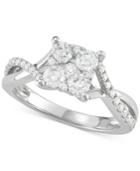 Diamond Cluster Overlap Ring (1 Ct. T.w.) In 14k White Gold