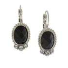 2028 Silver-tone Black Oval With Crystal Accent Drop Earrings