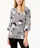 Charter Club Printed Bell-sleeve Top, Created For Macy's