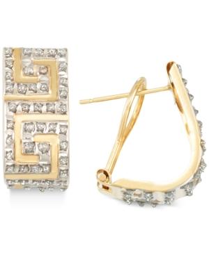 Diamond Accent Greek Key J-hoop Earrings In 14k Gold Over Resin Core Diamond And Crystalized Diamond Dust