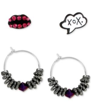 Betsey Johnson Hug And Kiss And Beaded Hoop Earring