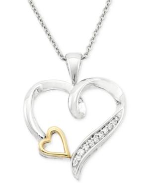 Diamond Accent Heart Pendant Necklace In Sterling Silver And 10k Yellow Gold