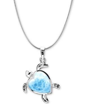 Marahlago Larimar Heart Turtle 21 Pendant Necklace In Sterling Silver