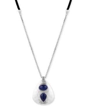 Lucky Brand Silver-tone Leather Reversible Stone Pick Pendant Necklace
