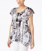 Style & Co. Petite Printed Handkerchief-hem Peasant Top, Only At Macy's