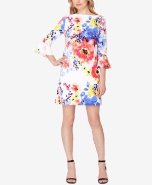 Tahari Asl Bell-sleeve Floral-print Shift Dress