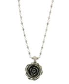 2028 Silver-tone Jet Enamel Flower Pendant Necklace, A Macy's Exclusive Style