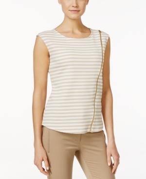 Calvin Klein Striped Asymmetrical-zip Top