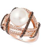 Le Vian Chocolatier Fresh Water Pearl (10mm) And Diamond (1 Ct. T.w.) Ring In 14k Rose Gold