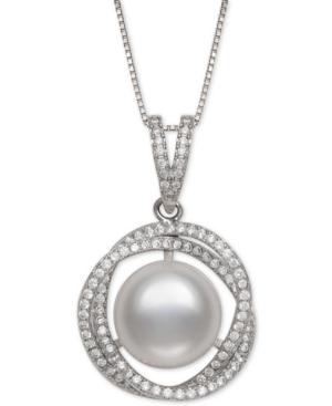 Cultured Freshwater Pearl (11mm) & Cubic Zirconia 18 Pendant Necklace In Sterling Silver