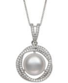 Cultured Freshwater Pearl (11mm) & Cubic Zirconia 18 Pendant Necklace In Sterling Silver
