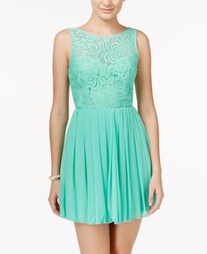 Teeze Me Juniors' Lace Pleated Fit & Flare Dress