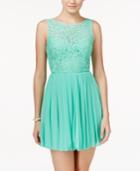 Teeze Me Juniors' Lace Pleated Fit & Flare Dress