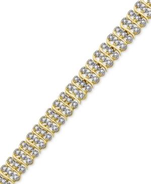 Diamond Accent Three-row Link Bracelet In 18k Gold-plated Brass