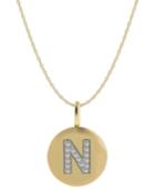14k Gold Necklace, Diamond Accent Letter N Disk Pendant