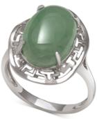 Dyed Jadeite (10mm X 14mm) Greek Key Statement Ring In Sterling Silver